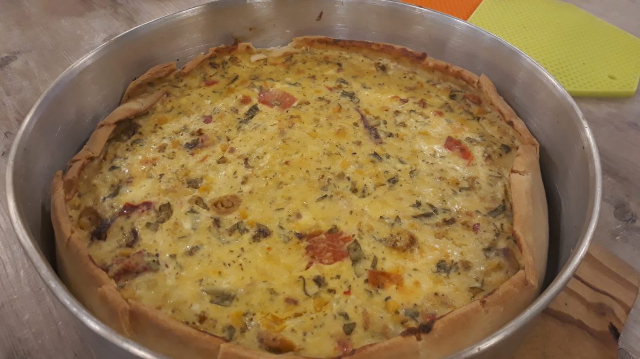 Tarta de crema de choclo y pollo