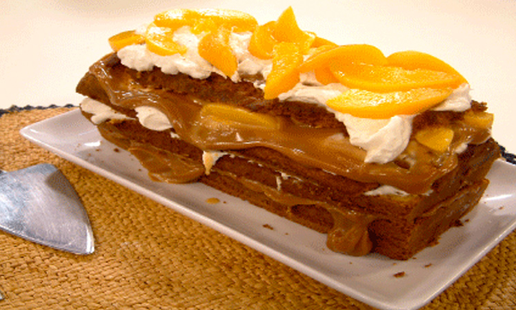 Postre de dulce de leche y duraznos Light