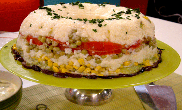 Torta de arroz y verduras ligera en calorías